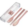 Iwasaki Kogyo H-610 PI Chopsticks, Spoon, and Fork Trio Set In a Heavy-Duty Case, Pink, with Antibacterial and Stain-Resistant Coatings, Dishwasher Sa