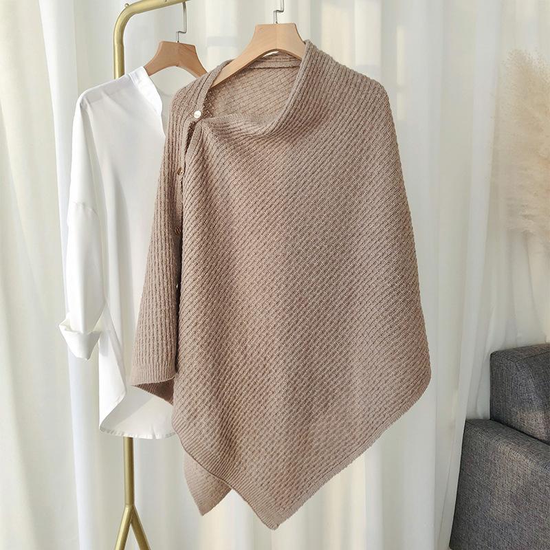 New Spring Women'S Knitted Scarf Shawls Knit Pashmina With Button Vest Solid Cashmere Shawl Wraps Bufandas Mujer Ponchos Cape