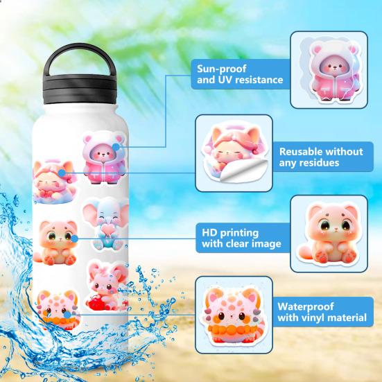 50Pcs Cute Animal Stickers Self-Adhesive Removable Waterproof Easy-Peel Laptop Scrapbook Notebook Skateboard Decals