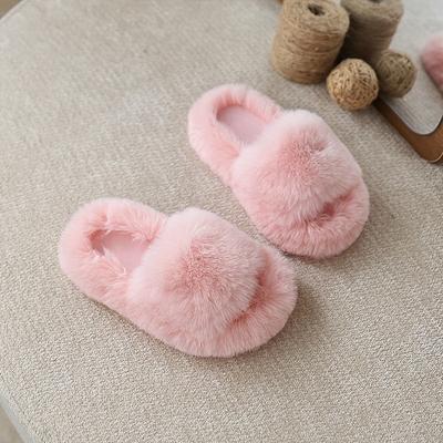 Модная детская домашняя обувь с двойными ремешками - Мягкие тканевые шлепанцы с плюшевой подошвой из искусственного меха, круглым носком и легким дизайном для детей