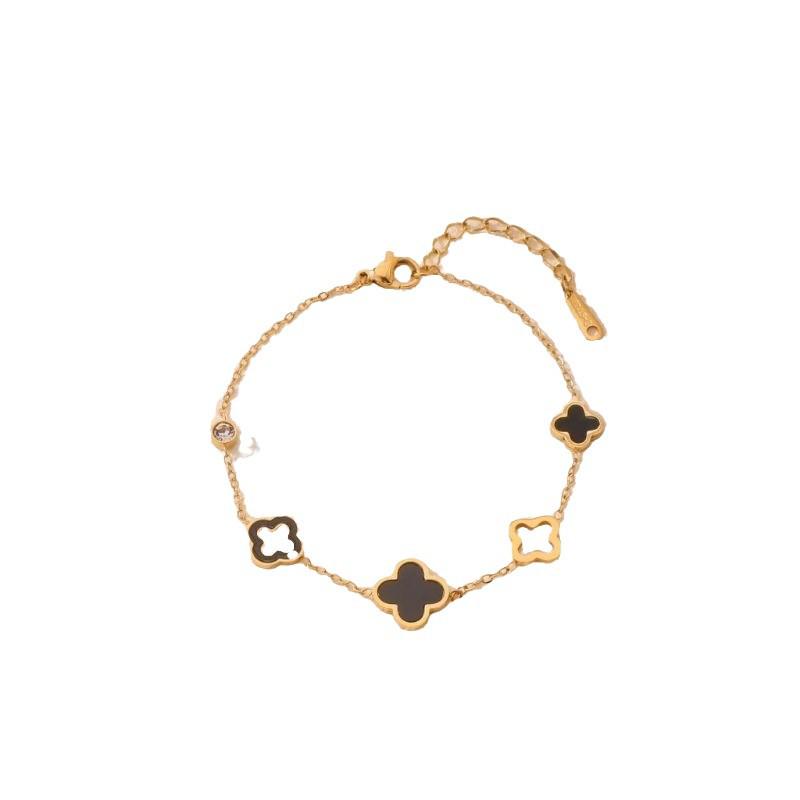 European & American Drip Oil Four-Leaf Clover Titanium Steel Bracelet - Women's Luxurious High-End Jewelry, Non-Fading