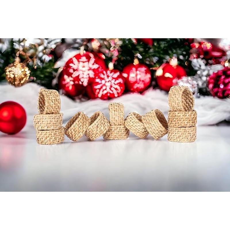 96PCS Handmade Straw Napkin Rings Hoargrass Napkin Rings Western Napkin Clasps Waterlily Straw Mouth Cloth Rings
