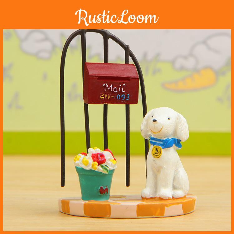 Small 3d Fresh Resin Cartoon Dog Display Figurine With Flower Basket For Gift