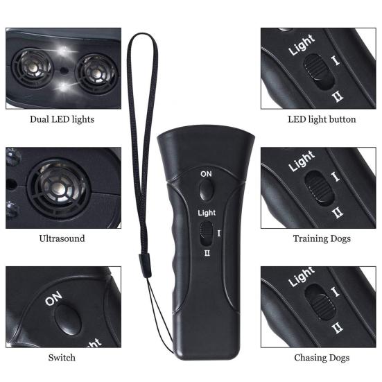 Дрессировщик для собак, двойной светодиодный светильник, нежная дрессировка собак, портативный ультразвуковой отпугиватель собак, устройство для тренировки стоп-лай, товары для домашних животных