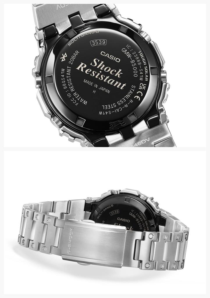 Часы Полностью Черные Серебристые [Casio] G-Shock - Металл, Bluetooth, Радиоуправляемые Солнечные, Безель, GMW-B5000BT-1JF, Мужские,