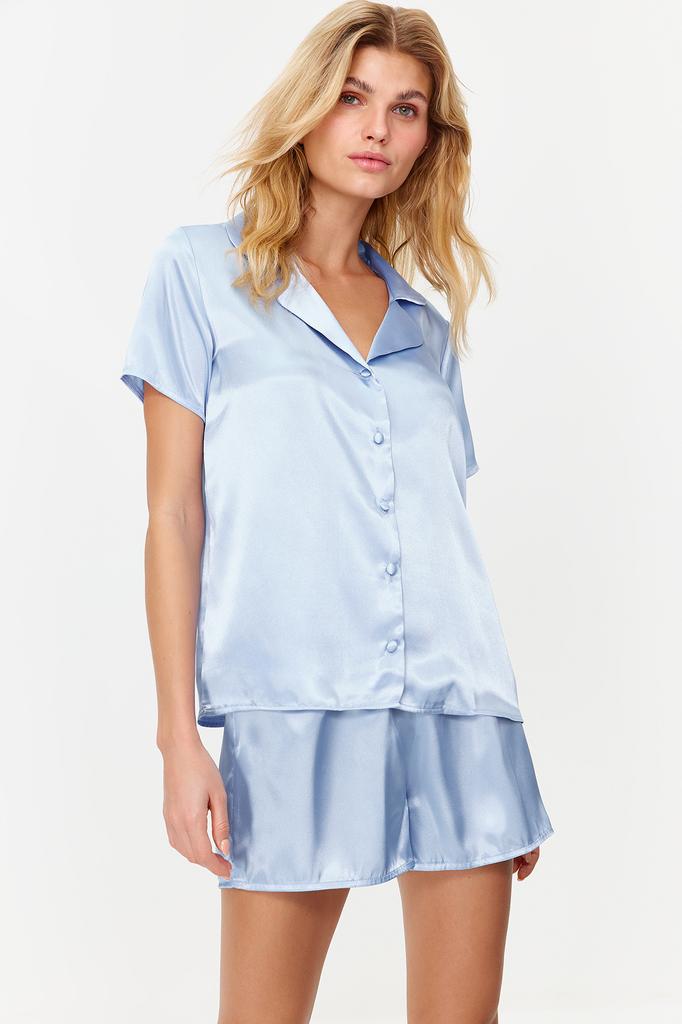 Women's Fashion New Pajama Set Pink Satin Woven Pajama Set