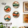 Rustic Wood Wall Sculptures Forest Sunset Scenery 2D Hanging, Boho Wooden Art Sign, Neutral Tone Ornaments Nature Tree Decor for Bedroom Living