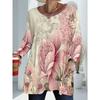 Women's Plus Size Pink Floral Print Loose Long Sleeve T-Shirt Women's, Stylish and Comfortable Plus Size Top