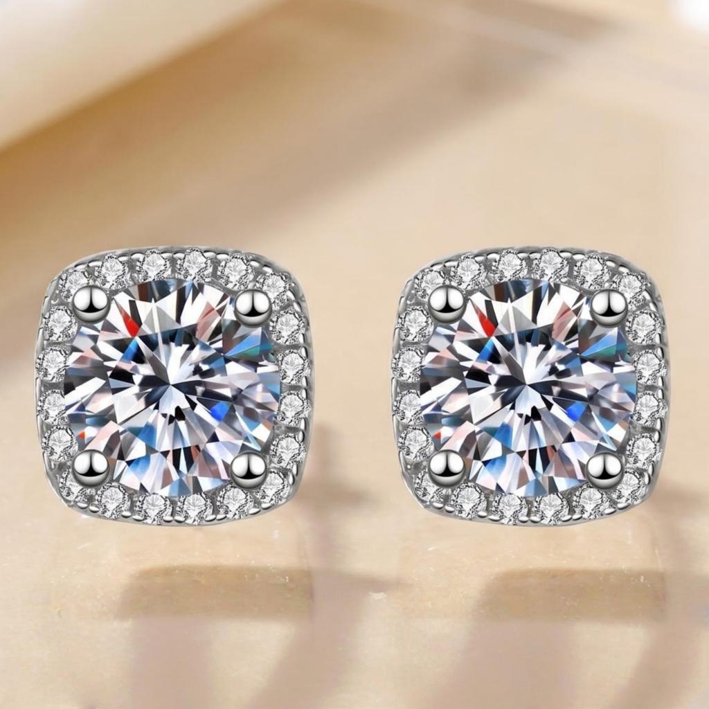 New 925 sterling silver Shiny Zircon Real Earrings Channel Cubic Zirconia Silver Stud Earrings for Women Jewelry