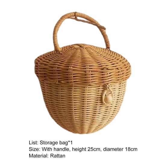 Storage Basket Eco-friendly Creative Modeling Yellow Color Natural Handwoven Round Rattan Bag Photography Props for Home