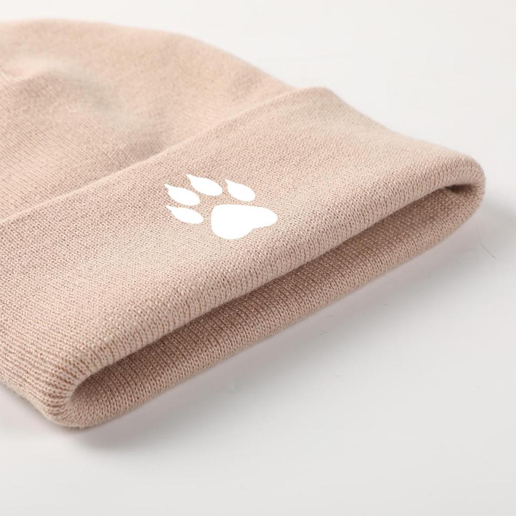 White Cat Paw Print Print Knitted Cap Beanie, Man Cap Stretchy Winter Simple Bobble Hat Knit Hat Beanie