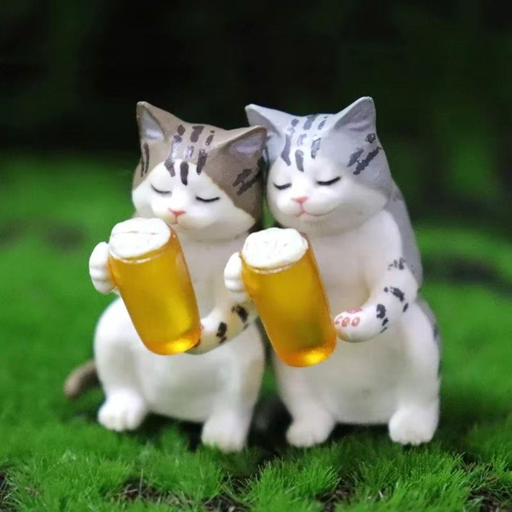 Handicraft Beer Cat Figures Cartoon Cat Statue Toy Funny Cat Center Console Ornaments  Home Decor
