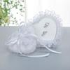 Wedding Ring Pillow Heart Box, White Romantic Lace Pearl Ring Box Holder with Ribbon for Wedding Ceremony Ring Bearer