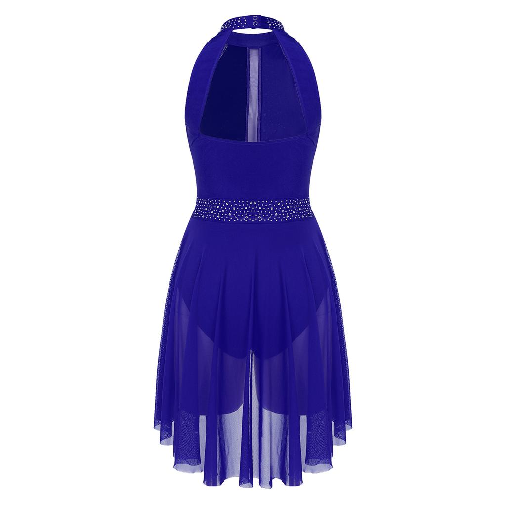 Женский балетный трико без рукавов с блестящими стразами, гимнастический балетный трико с лямкой на шее, лирический танцевальный костюм