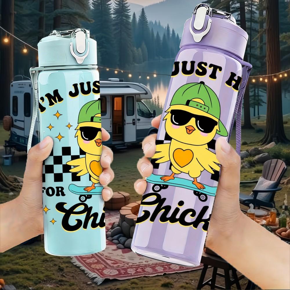 1PC I'm Just Here For The Chicks Funny Print 750ml Color Plastic Sports Water Bottle Leakproof Flip Straw Lid Suitable for Sports Office Home Use