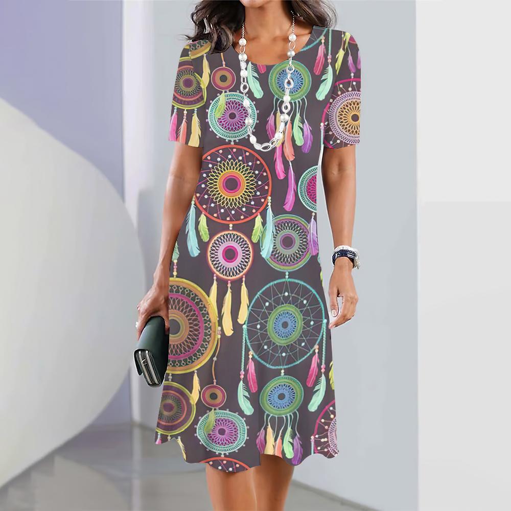 Dreamcatcher 3D Print Dresses For Women's Elegant Dresses Summer Female Short Sleeve Dress Fashion Oversized Clothes