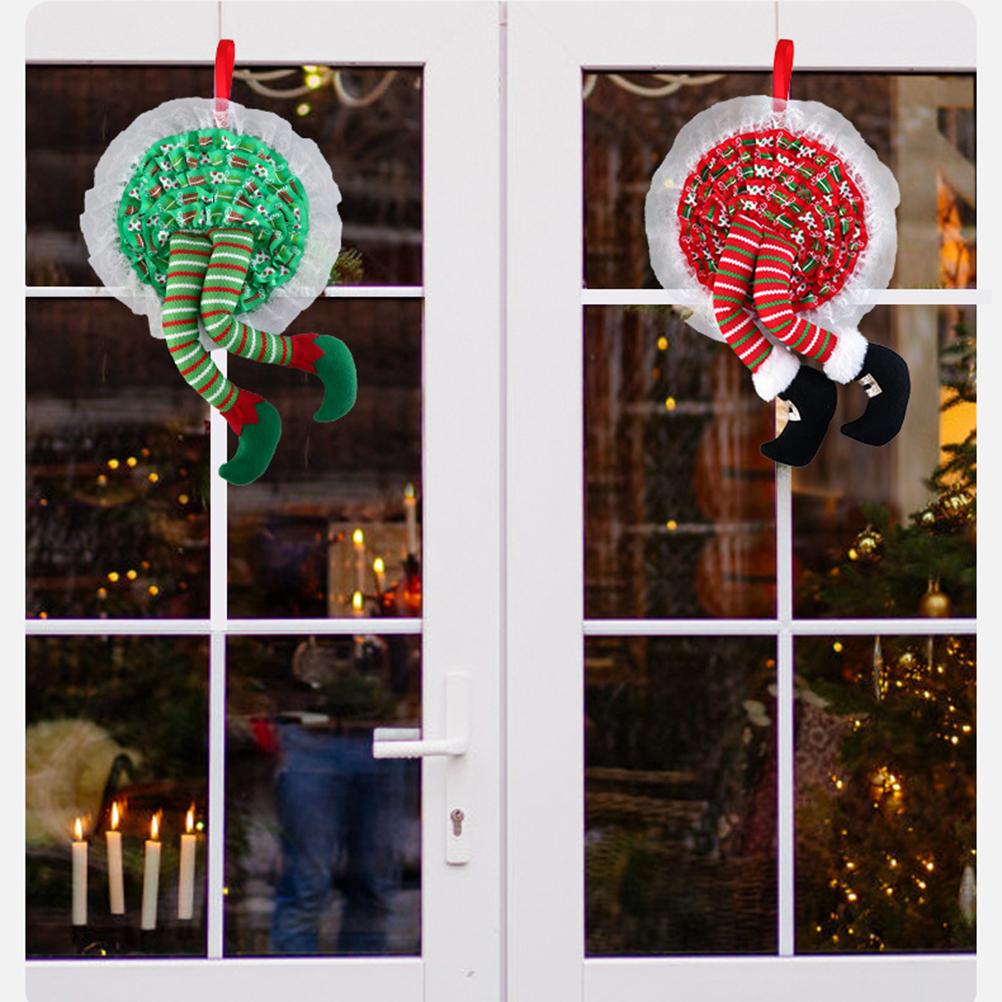 Рождественский венок, подвесной венок из ножек эльфа, украшения для входной двери, подвесные украшения для рождественской елки
