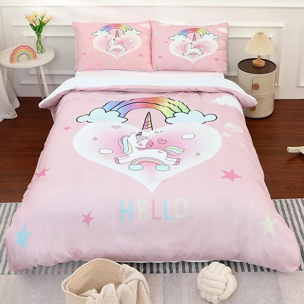 Пододеяльник с изображением единорога, короля и королевы, мультяшное животное, радуга, вселенная, комплект постельного белья для детей и подростков, космическое звездное небо, полиэстеровое одеяло