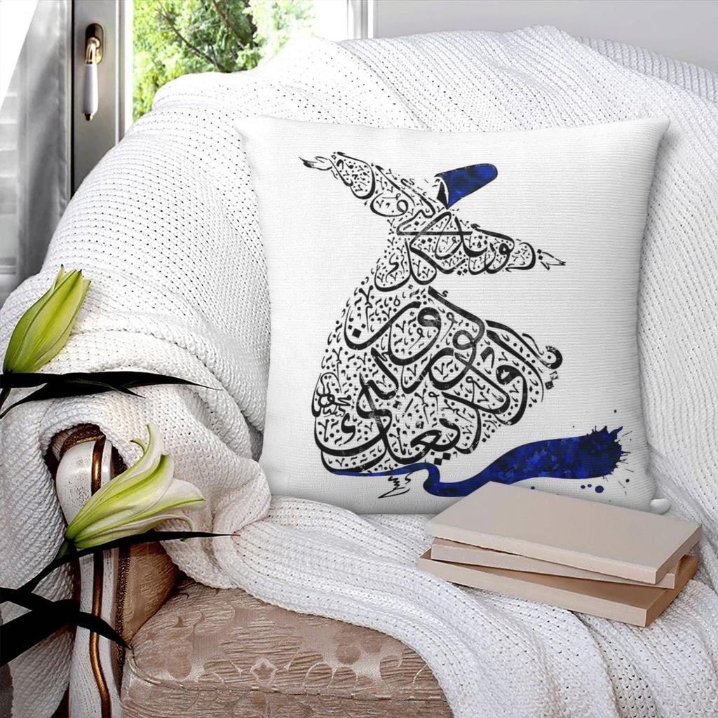 Rumi Calligraphy Blue Square Pillowcase Polyester Linen Velvet Pattern Zip Decorative Home Cushion Cover