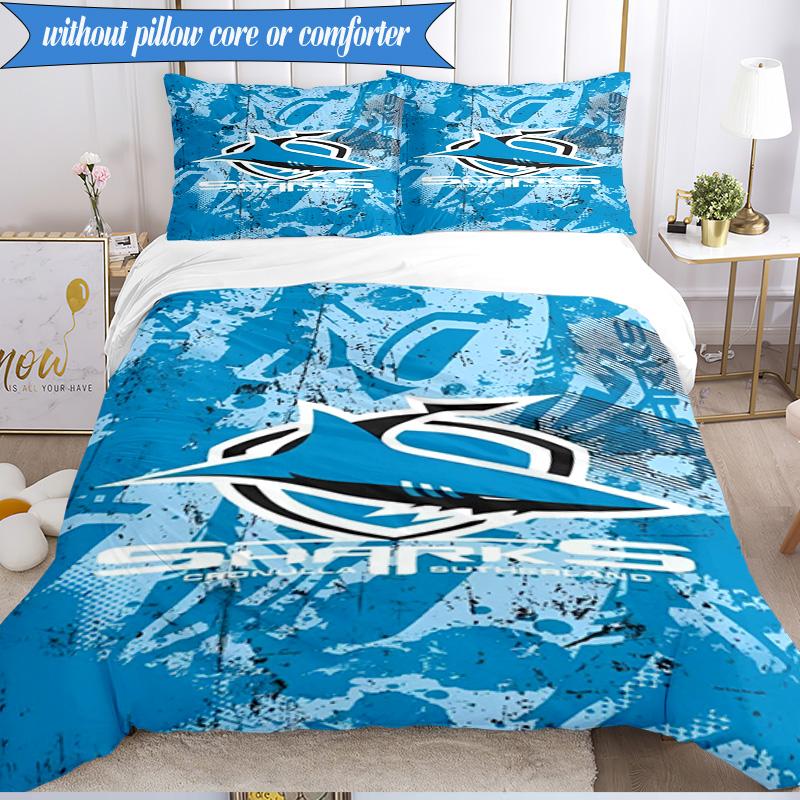 3PCS Cronulla Sutherland Sharks Bedding Set 2D Printing (Includes 1 Duvet Cover + 2 Pillowcases Coreless), Bedroom decor,Fan gift