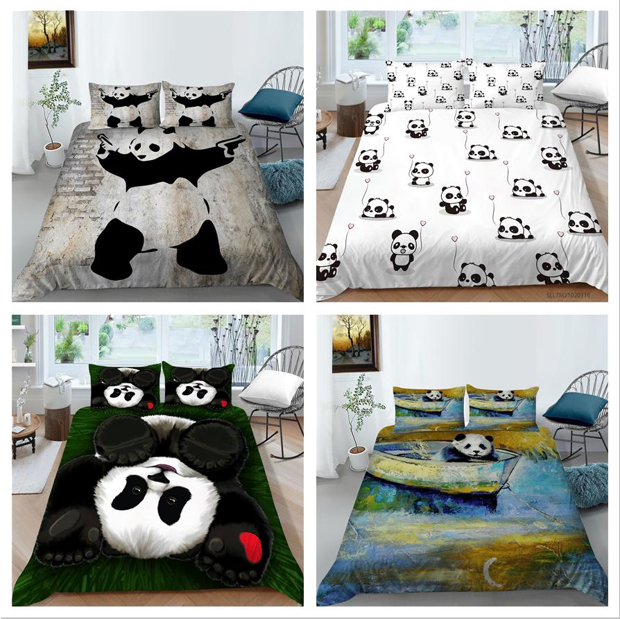 Lovely Giant Panda Printed Bedding Single Double Bed Full Size Pillowcase and Quilt Cover 2 or 3 Animal Patterns Comfortable Home Decoration