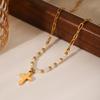 French light luxury vintage natural freshwater pearl necklace stainless steel cross pendant jewelry high-end clavicle chain