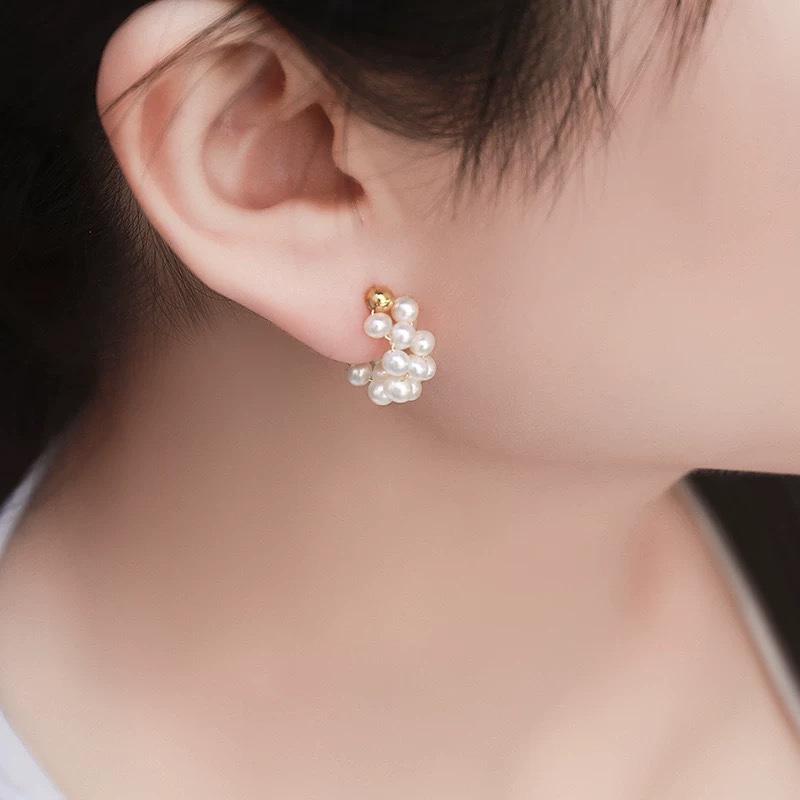 Lanyun Jewelry Серьги с серебряной иглой 925 пробы Серьги с натуральным жемчугом Ручная работа Серьги с бусинами Стиль ins Серебряная игла Универсальные
