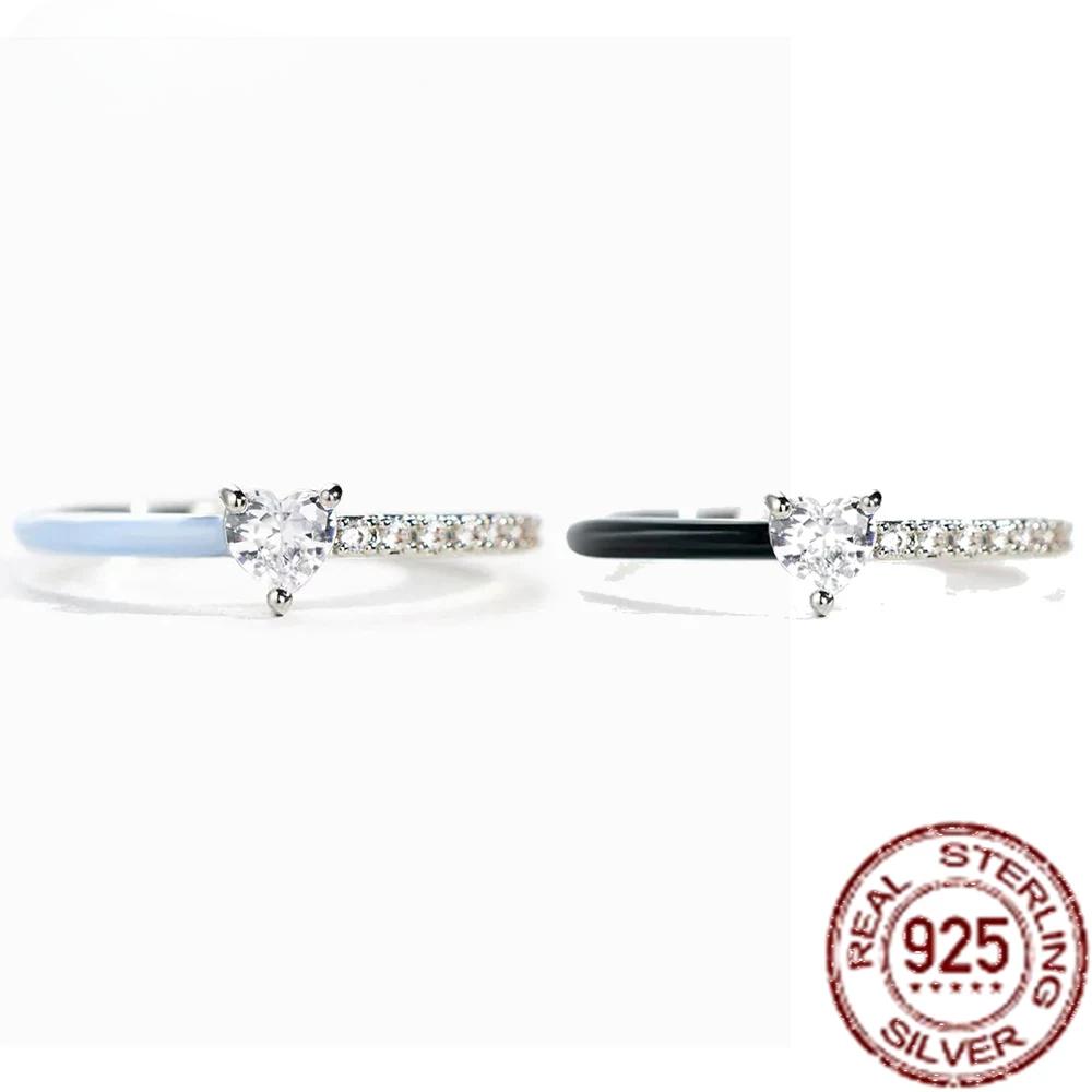 Аутентичные кольца из стерлингового серебра 925 пробы с сердечками, прямоугольные эмалированные кольца с фианитами для женщин, свадебные украшения для помолвки