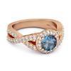 London Blue Topaz Halo Accents Ring - 925 Sterling Silver Rose Gold Vermeil