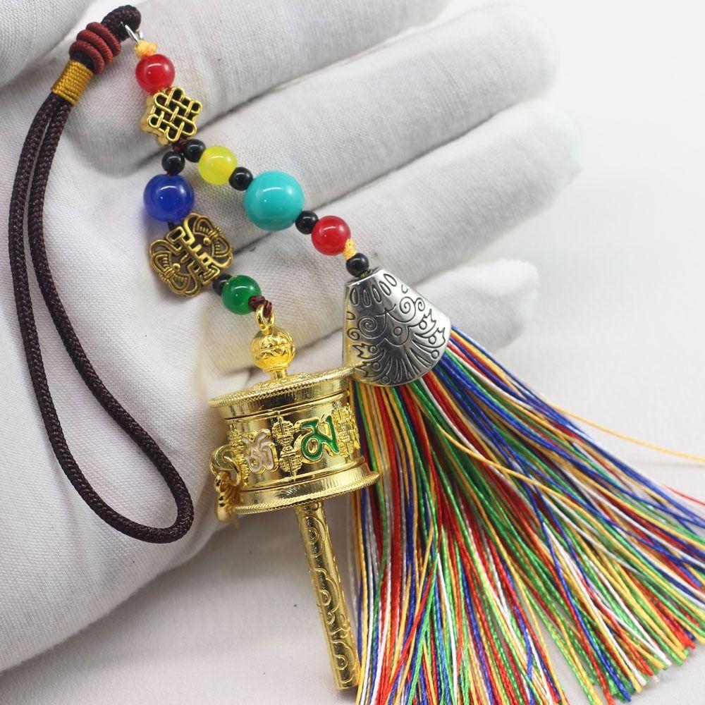 Colourful Tibetan Prayer Tassel Pendant Tassel Spinning Wheel Keyring  Hanging Ornaments