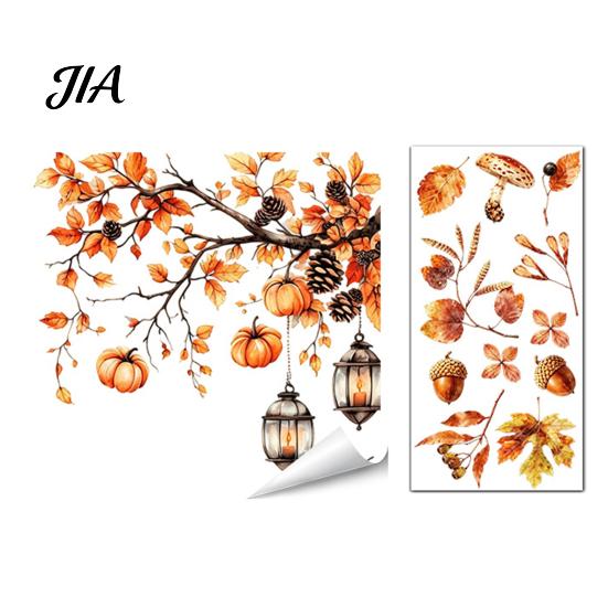 Party Decoration Stickers for Glass Autumn Static Window Sticker with Cute Animals & Maple Leaves, Removable Harvest Decorations Festival Clings,
