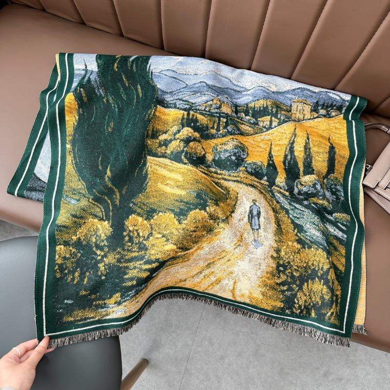 Van Gogh Oil Painting Style Imitation Cashmere Scarf Women's High-end Shawl Versatile Warm Thickened Shawl with Extended Air-conditioning Blanket