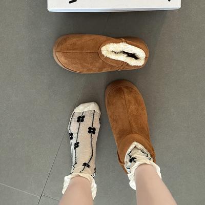 Модные универсальные однотонные ботинки на платформе для снега для девочек, осенне-зимние, в стиле ретро, из замши, нескользящие, универсальные, теплые, хлопковые туфли