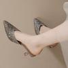 Crystal Pointed Toe Women Slippers Summer Mid Heels Shoes Dress Elegant Woman Pumps 2025 Trend Walking Chaussure Femme