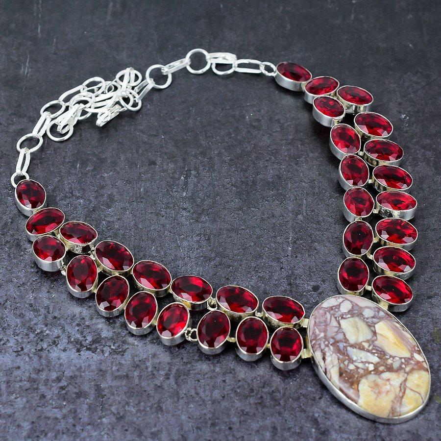 Ювелирное ожерелье ручной работы из стерлингового серебра 925 пробы с натуральной дикой лошадью и гранатом 18 дюймов O1Y37