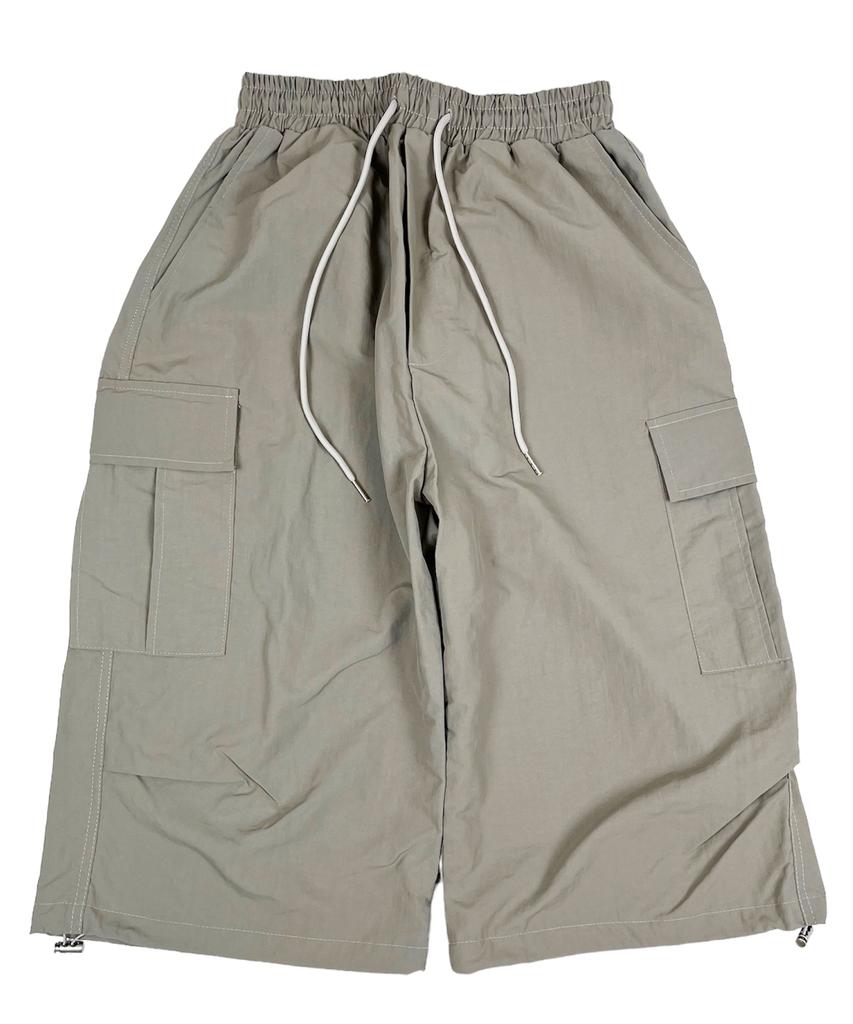 SK8ER ROCK Nylon Cargo Wide Long Half Pants Beige