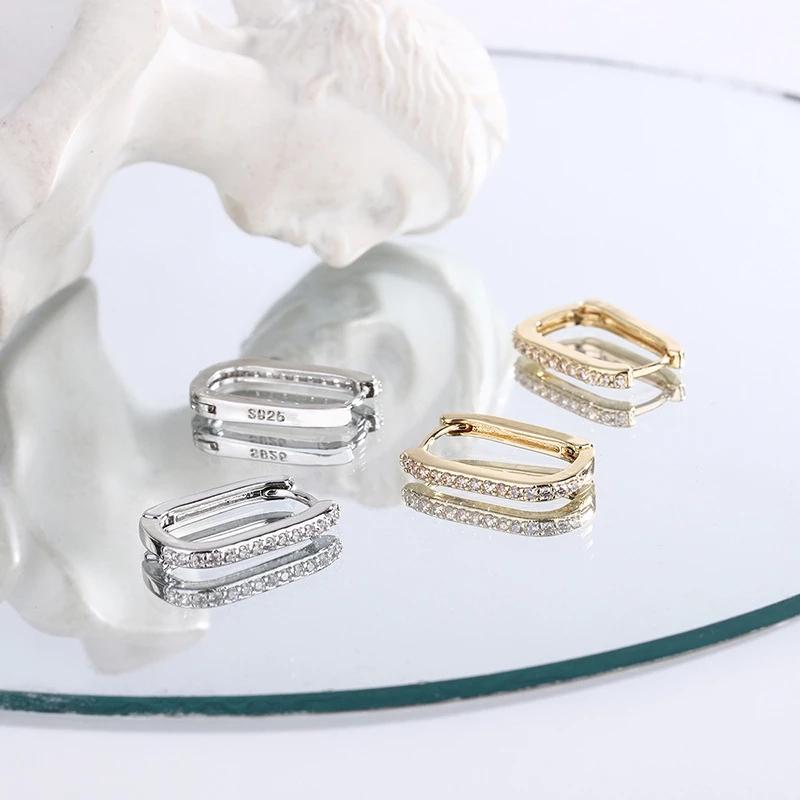 foxanry Prevent Allergy Silver Color Hoop Earrings for Women Accessories New Trend Simple Sparkling Zircon Bride Jewelry