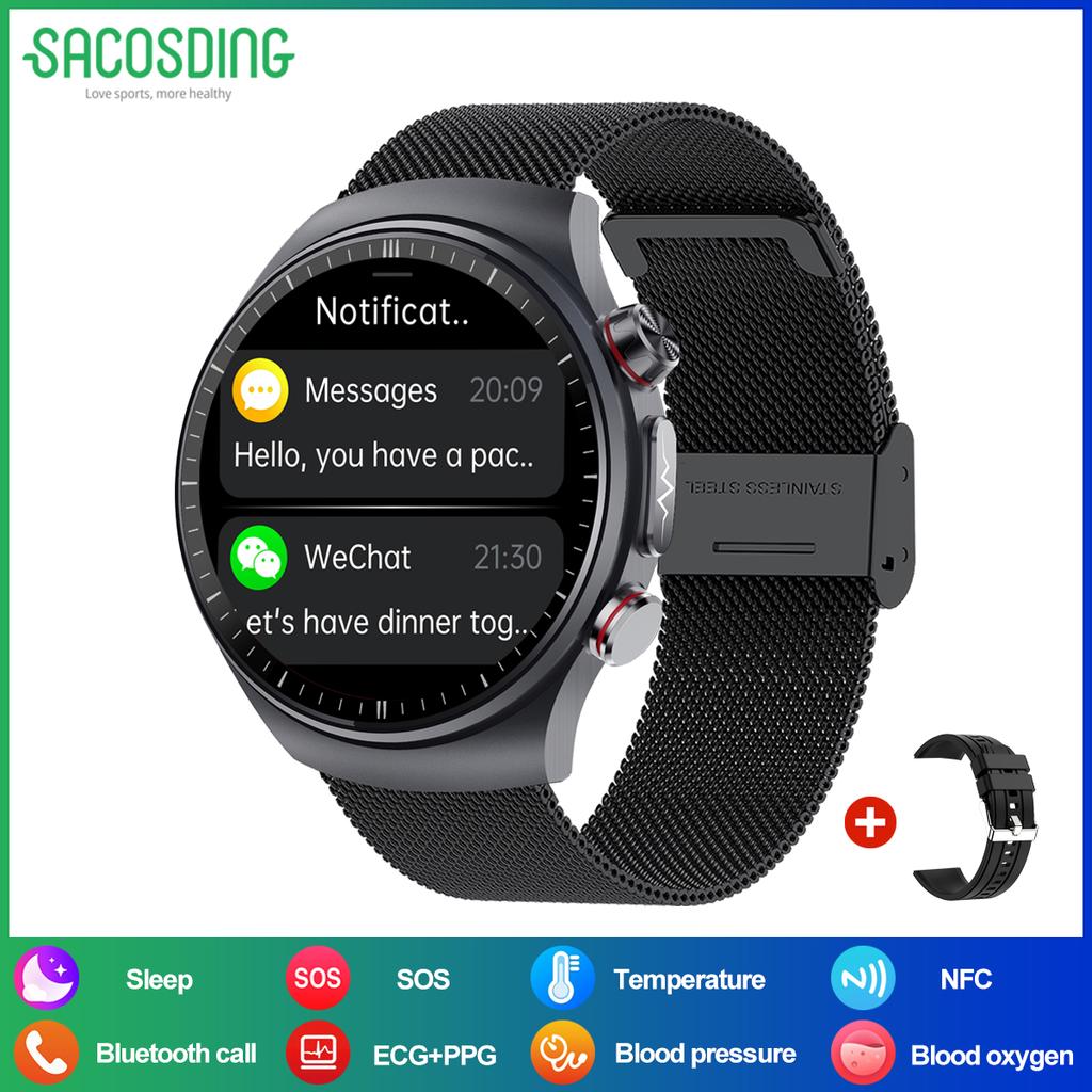 SACOSDING New ECG+PPG Smart Watch 1.43" AMOLED Display Men 100+ Sports Modes Watch Bluetooth Call Blood Pressure Health Monitor IP68 Waterproof