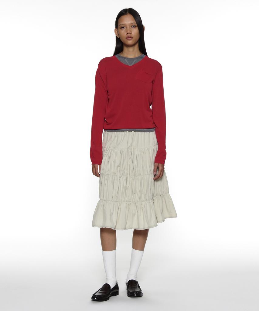 PARTIMENTO WOMEN Pwc Lace Trim Tiered Midi Skirt_Beige