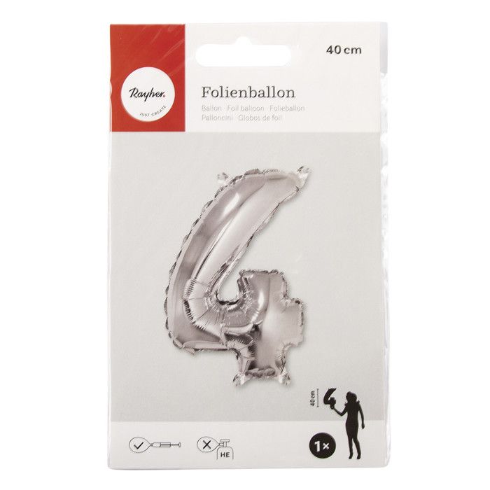 Ballon Chiffre 4, 40cm, 1pce. , argent