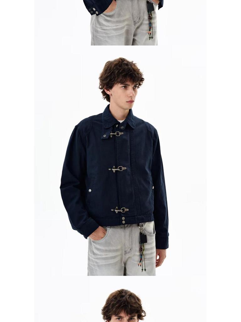 Мужская осенняя повседневная куртка на металлической кнопке и крючке