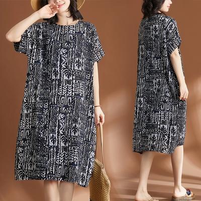 Летнее женское хлопково-льняное ретро повседневное платье