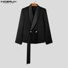 Men Lapel Long Sleeve Satin Patchwork Blazer Glitter Thin Coats