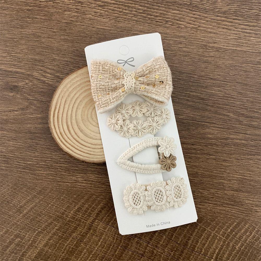 4Pcs Princess Fabric Lace Hair Clip Flower White Hairpins Gifts Bow Barrettes Girls