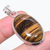 Natural Tiger Eye Gemstone 925 Sterling Silver Jewelry Pendant 1.93" H8n14