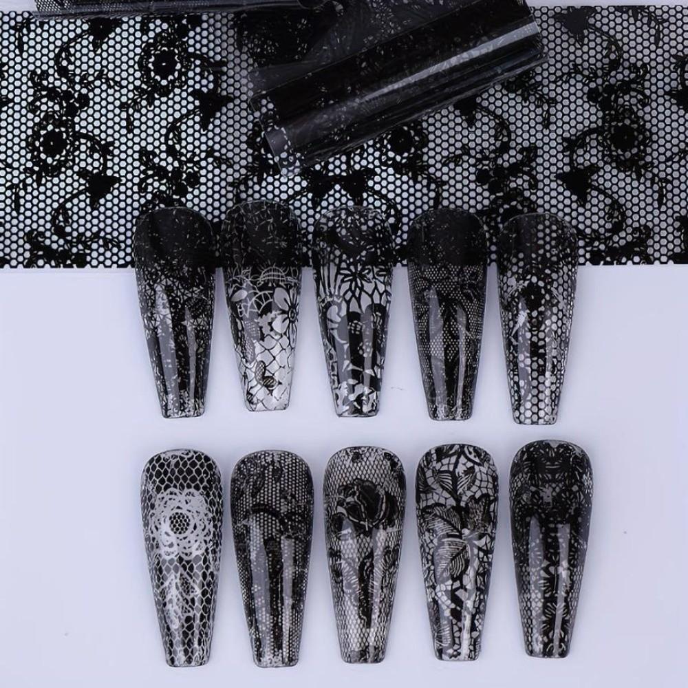 Laser Nail Stickers Black White Nail Decals Fashion Manicure Decals  Manicure DIY