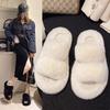 Tide Shoes Autumn and Winter New Korean Version Spring and Summer One-word Ins Cotton Slippers Fluffy Slippers Women's Outer Wear Thick Soles 2025