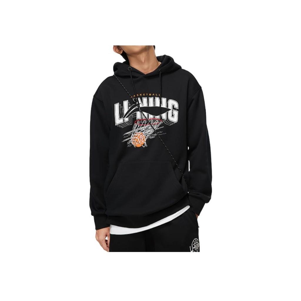 Li Ning Sports Fashion Series Letter Print Casual Fleece Hooded Pullover Long Sleeve Early Autumn Hoody Hoody Hoody Black AWDU969-1