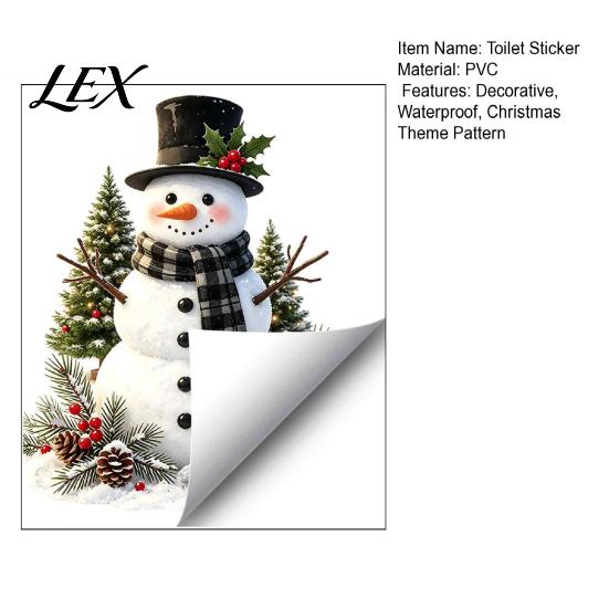 Christmas Bathroom Supplies Snowman Wreath Toilet Sticker, Peel And Stick Decor Decal Decal, Removable Waterproof Lid Wall Sticker for Holiday Cover