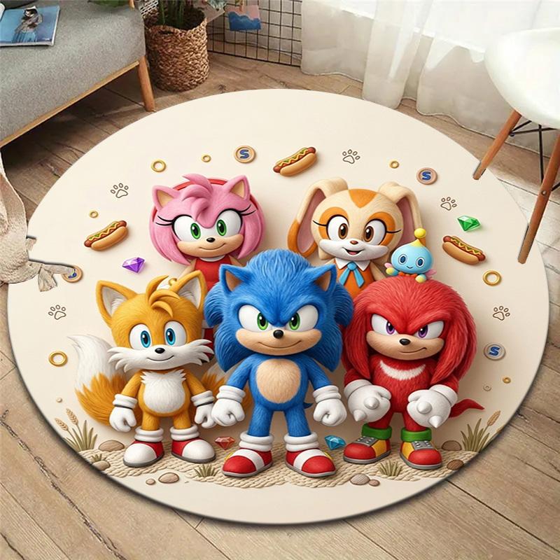 Sonic Hedgehog Round Area Rug Carpet Rug For Living Room Bedroom Sofa Playroom Decor Nonslip Floor Mat